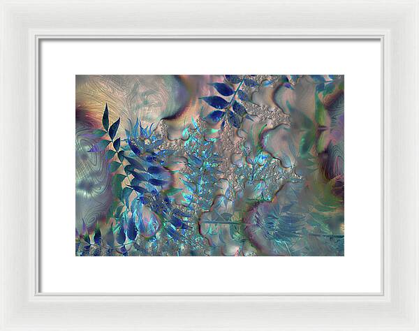 Blue Fractals Design Leaves - Framed Print