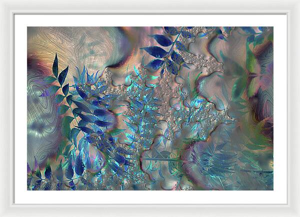 Blue Fractals Design Leaves - Framed Print