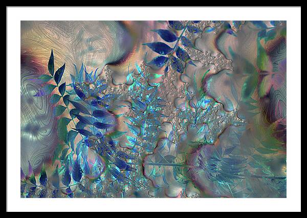 Blue Fractals Design Leaves - Framed Print