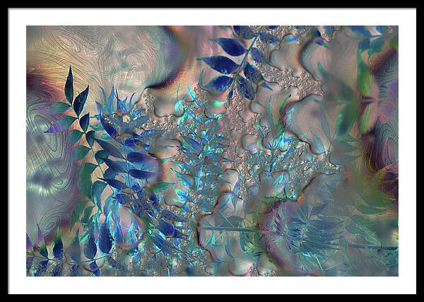 Blue Fractals Design Leaves - Framed Print