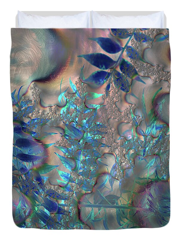 Blue Fractals Design Leaves - Duvet Cover