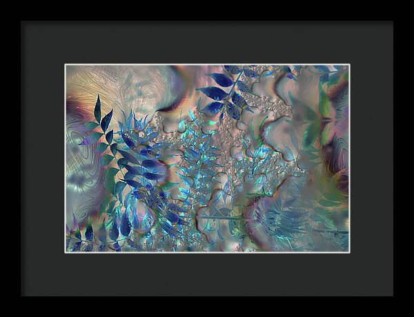 Blue Fractals Design Leaves - Framed Print