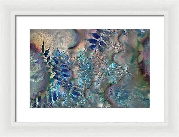 Blue Fractals Design Leaves - Framed Print