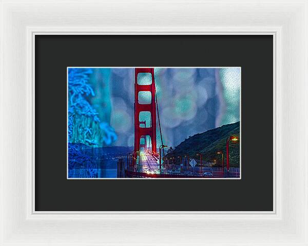 Blue Overlay of Golden Gate Bridge In San Francisco - Framed Print