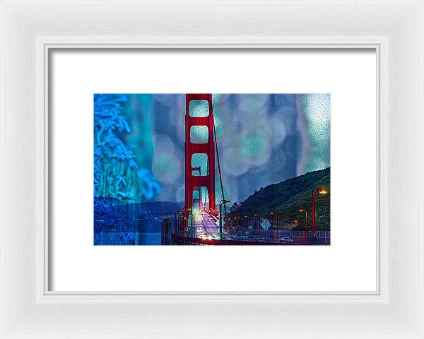 Blue Overlay of Golden Gate Bridge In San Francisco - Framed Print