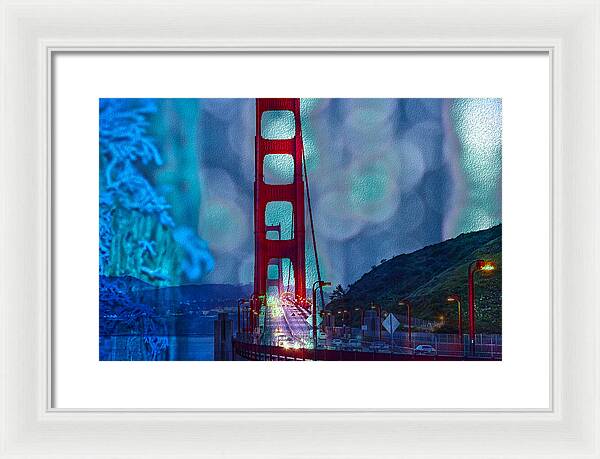 Blue Overlay of Golden Gate Bridge In San Francisco - Framed Print