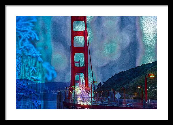 Blue Overlay of Golden Gate Bridge In San Francisco - Framed Print