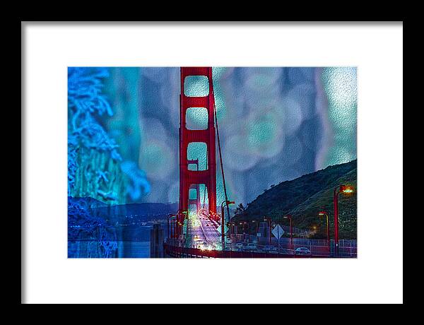 Blue Overlay of Golden Gate Bridge In San Francisco - Framed Print