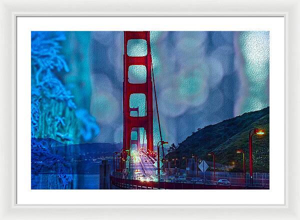 Blue Overlay of Golden Gate Bridge In San Francisco - Framed Print