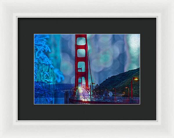 Blue Overlay of Golden Gate Bridge In San Francisco - Framed Print