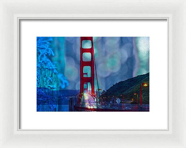 Blue Overlay of Golden Gate Bridge In San Francisco - Framed Print