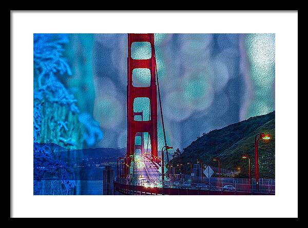 Blue Overlay of Golden Gate Bridge In San Francisco - Framed Print