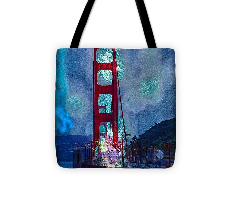 Blue Overlay of Golden Gate Bridge In San Francisco - Tote Bag