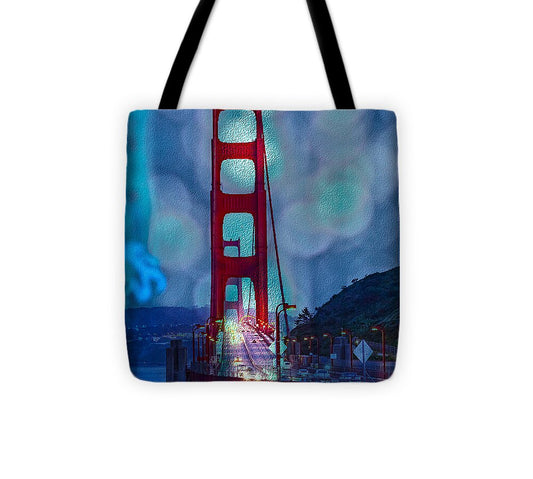Blue Overlay of Golden Gate Bridge In San Francisco - Tote Bag