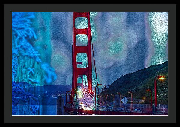 Blue Overlay of Golden Gate Bridge In San Francisco - Framed Print