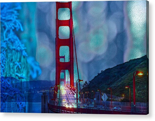 Blue Overlay of Golden Gate Bridge In San Francisco - Acrylic Print