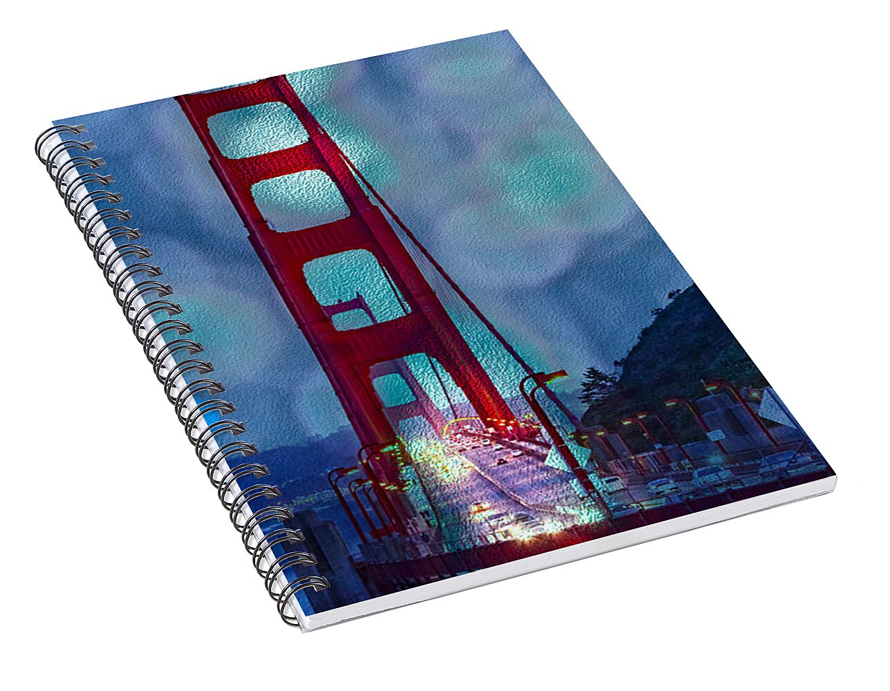 Blue Overlay of Golden Gate Bridge In San Francisco - Spiral Notebook