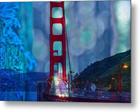 Blue Overlay of Golden Gate Bridge In San Francisco - Metal Print