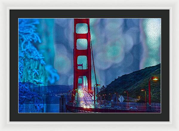 Blue Overlay of Golden Gate Bridge In San Francisco - Framed Print