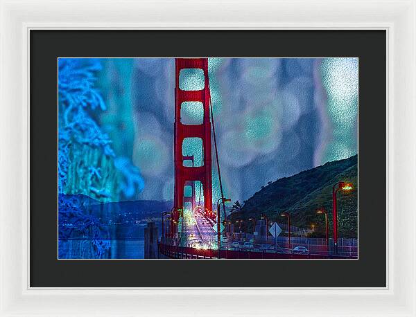 Blue Overlay of Golden Gate Bridge In San Francisco - Framed Print