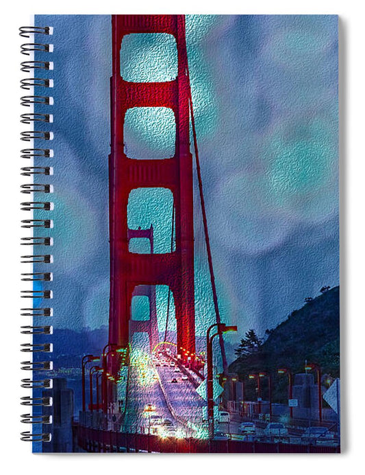 Blue Overlay of Golden Gate Bridge In San Francisco - Spiral Notebook