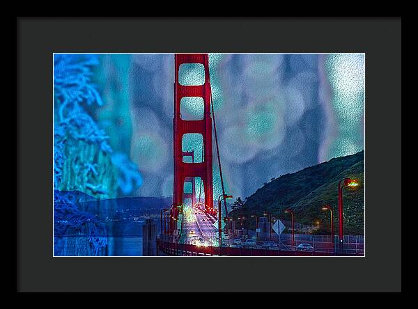 Blue Overlay of Golden Gate Bridge In San Francisco - Framed Print