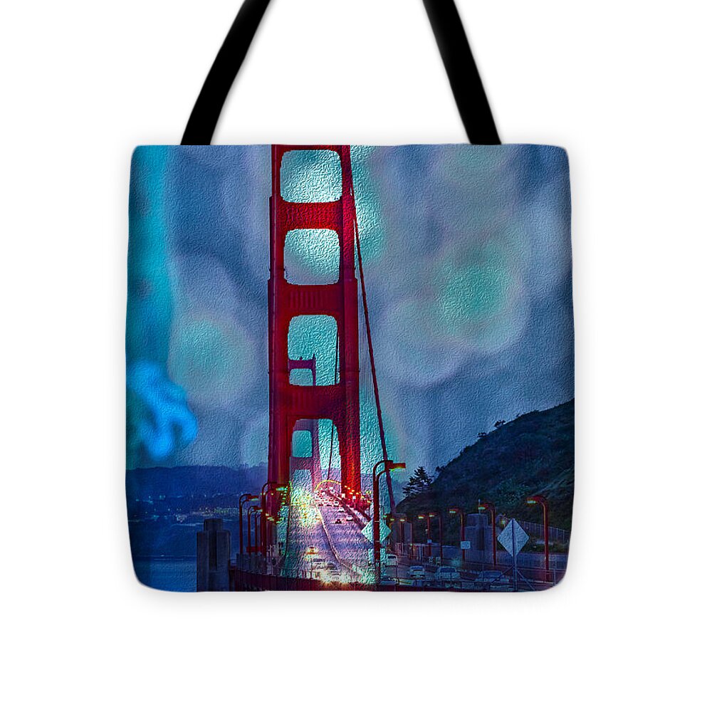 Blue Overlay of Golden Gate Bridge In San Francisco - Tote Bag