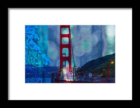Blue Overlay of Golden Gate Bridge In San Francisco - Framed Print