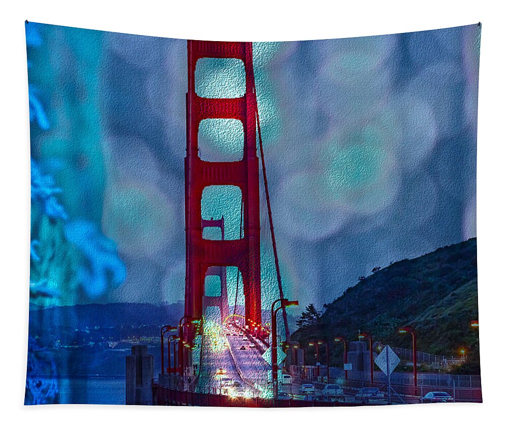 Blue Overlay of Golden Gate Bridge In San Francisco - Tapestry