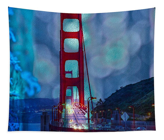 Blue Overlay of Golden Gate Bridge In San Francisco - Tapestry