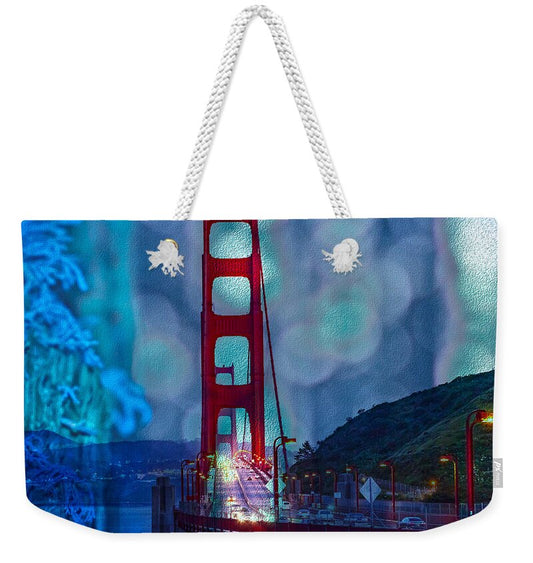 Blue Overlay of Golden Gate Bridge In San Francisco - Weekender Tote Bag