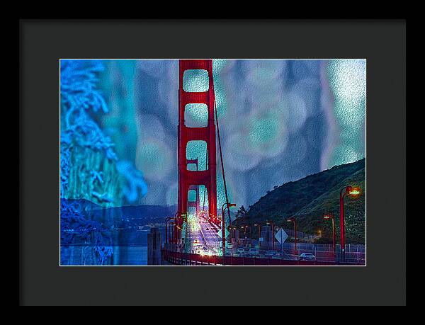 Blue Overlay of Golden Gate Bridge In San Francisco - Framed Print