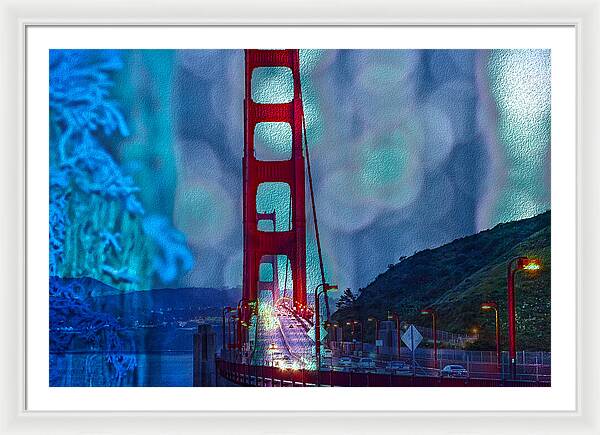 Blue Overlay of Golden Gate Bridge In San Francisco - Framed Print