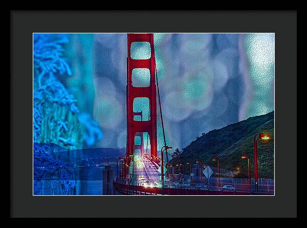 Blue Overlay of Golden Gate Bridge In San Francisco - Framed Print
