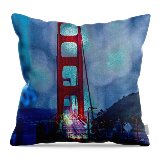 Blue Overlay of Golden Gate Bridge In San Francisco - Throw Pillow
