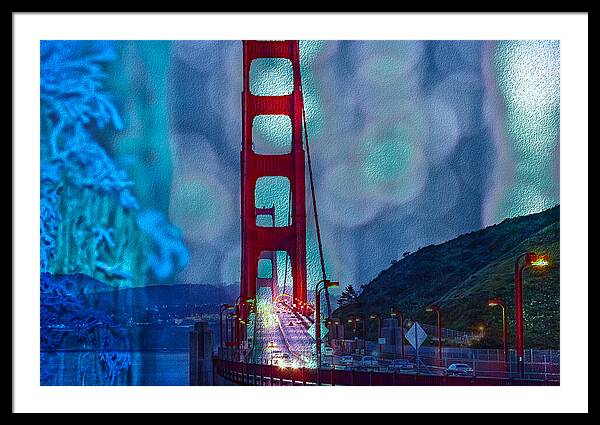 Blue Overlay of Golden Gate Bridge In San Francisco - Framed Print