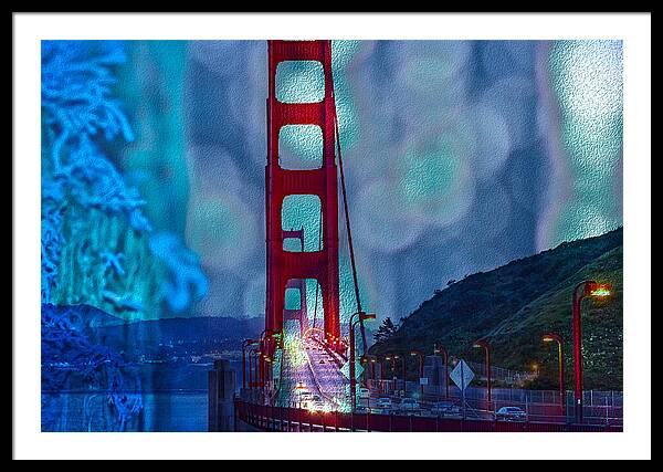 Blue Overlay of Golden Gate Bridge In San Francisco - Framed Print