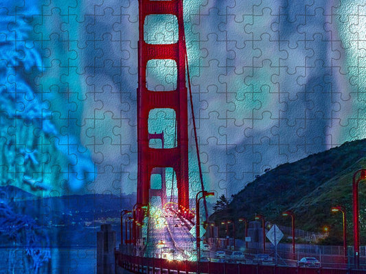 Blue Overlay of Golden Gate Bridge In San Francisco - Puzzle