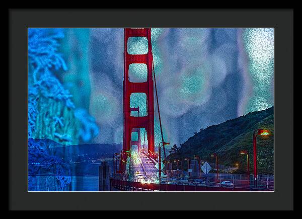 Blue Overlay of Golden Gate Bridge In San Francisco - Framed Print