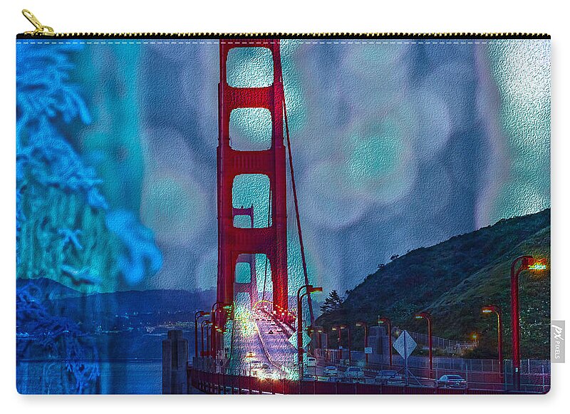 Blue Overlay of Golden Gate Bridge In San Francisco - Zip Pouch