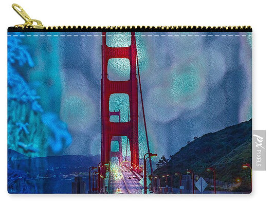 Blue Overlay of Golden Gate Bridge In San Francisco - Zip Pouch