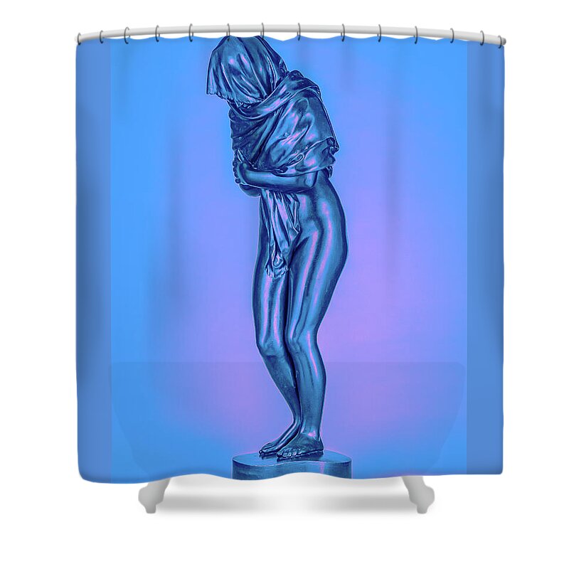 Blue Overlay on a Statue - Shower Curtain