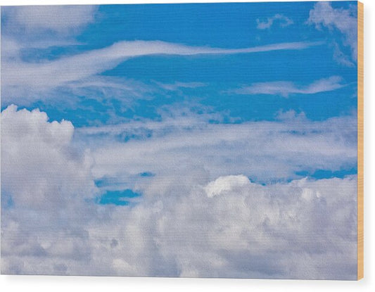 Blue Sky and Fluffy Clouds  - Wood Print