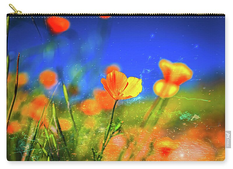 Blue Sky and Orange Poppy with Fireworks in the Air - Zip Pouch