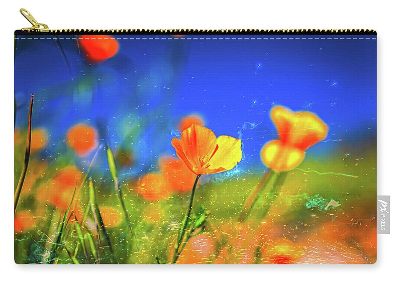 Blue Sky and Orange Poppy with Fireworks in the Air - Zip Pouch