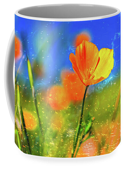 Blue Sky and Orange Poppy with Fireworks in the Air - Mug