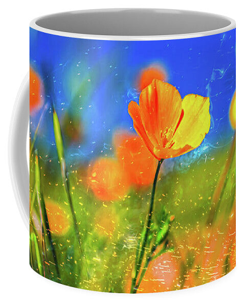 Blue Sky and Orange Poppy with Fireworks in the Air - Mug