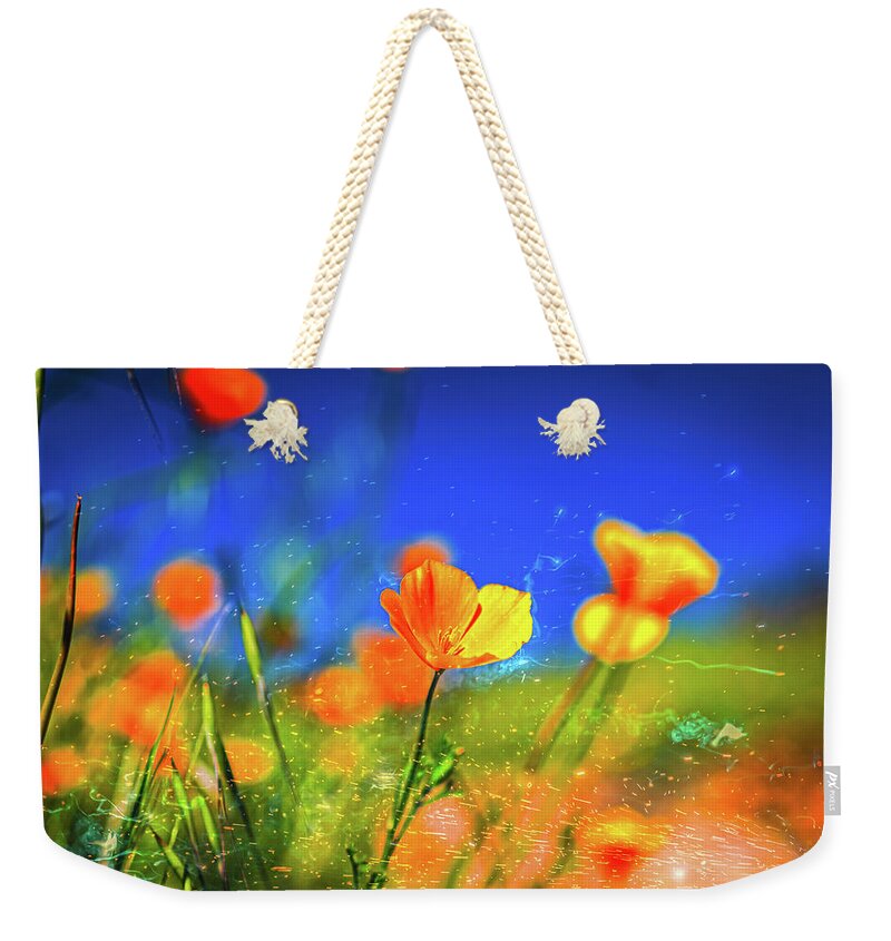 Blue Sky and Orange Poppy with Fireworks in the Air - Weekender Tote Bag
