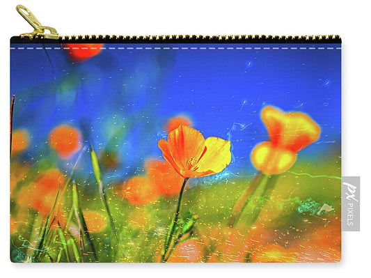 Blue Sky and Orange Poppy with Fireworks in the Air - Zip Pouch