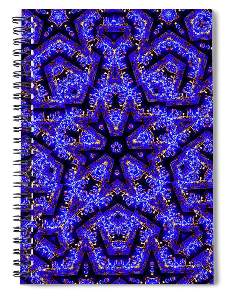 Blue Stars all Over Kaleidoscope Abstract Art - Spiral Notebook